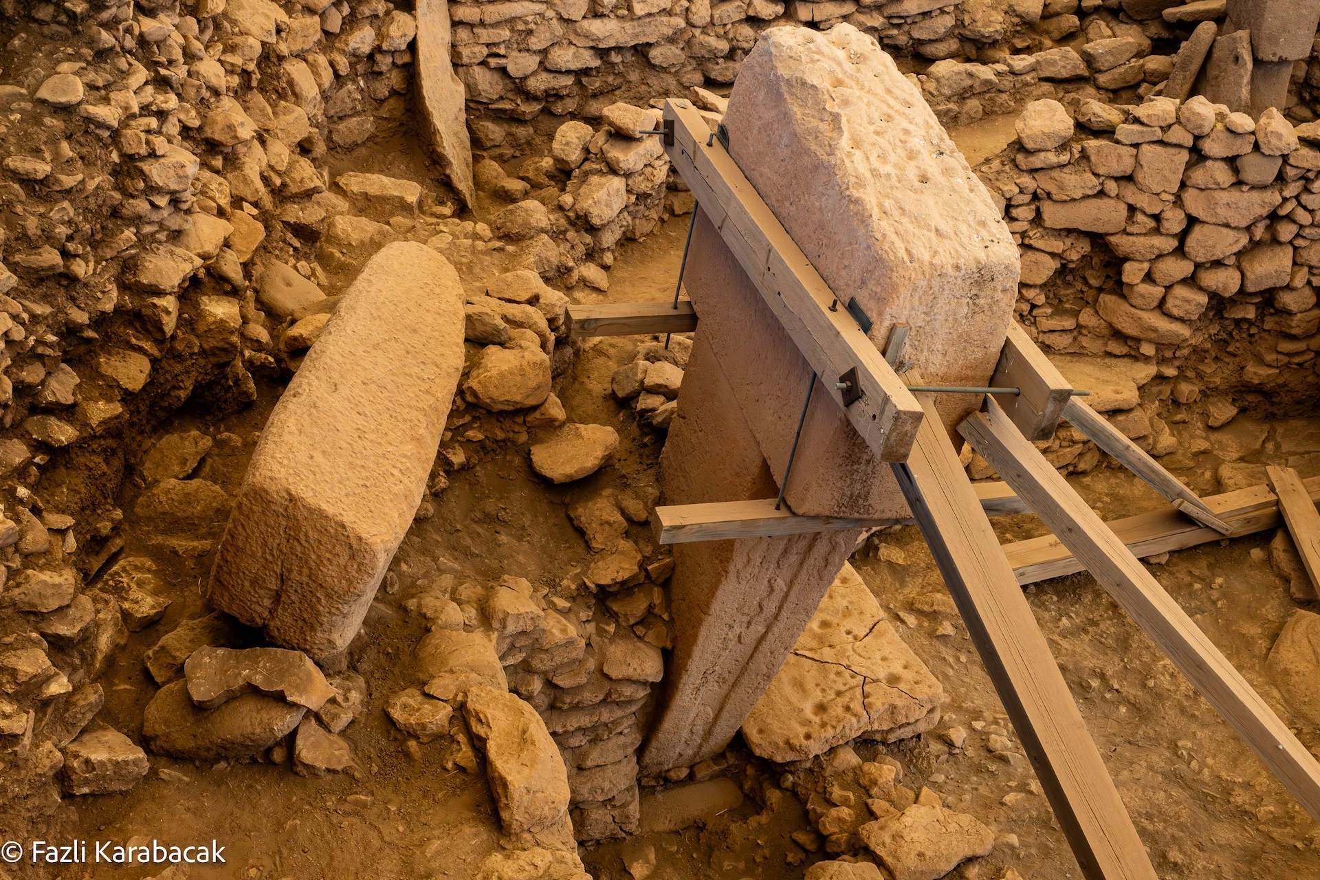Serpent relief carved along the edge of a limestone pillar at Göbekli Tepe